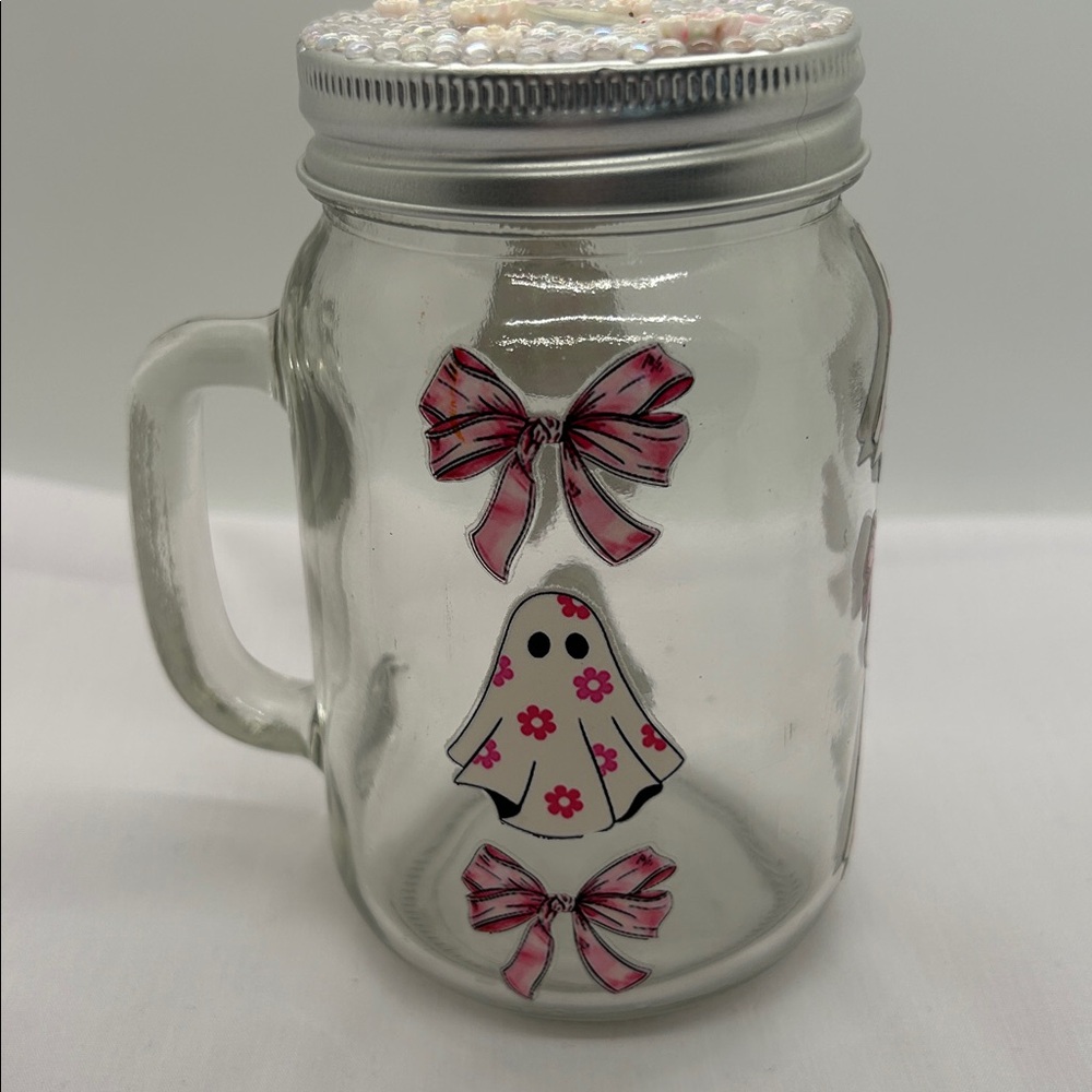 Cute Ghost with Pink Bows and flowers Mug